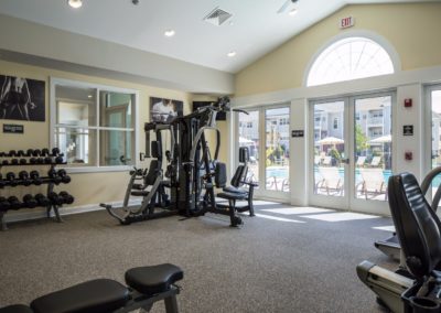 weight equipment in Jacksonville Station’s apartment fitness center