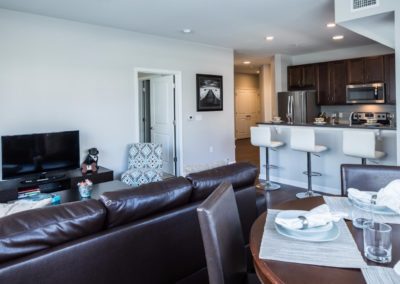 Living room and kitchen of a Jacksonville Station apartment in Warminster, PA